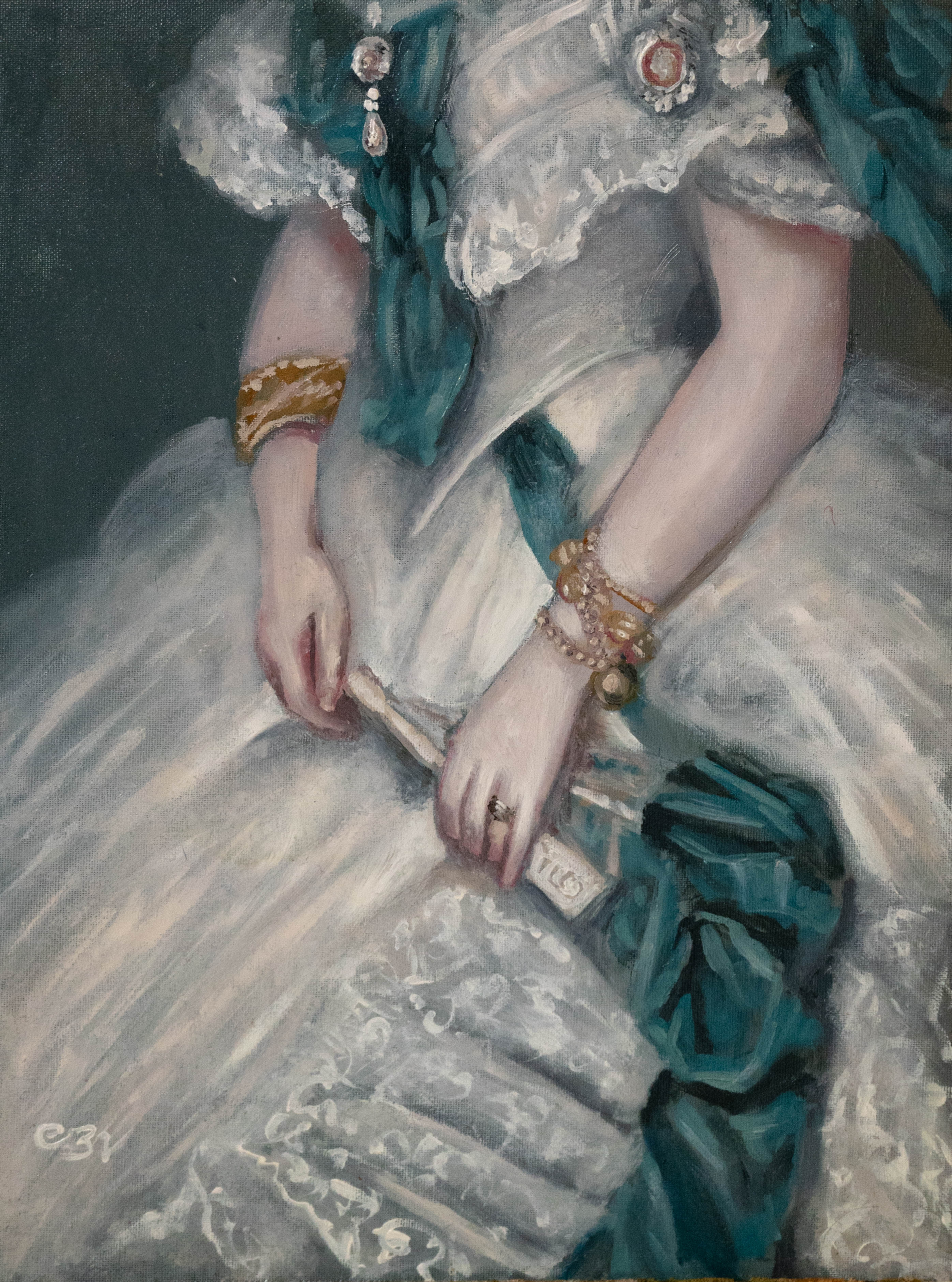 a 24082026-DSC_1011 Oil painting, study of a detail of Winterhalter's portrait of Alexandra, Princess of Wales
